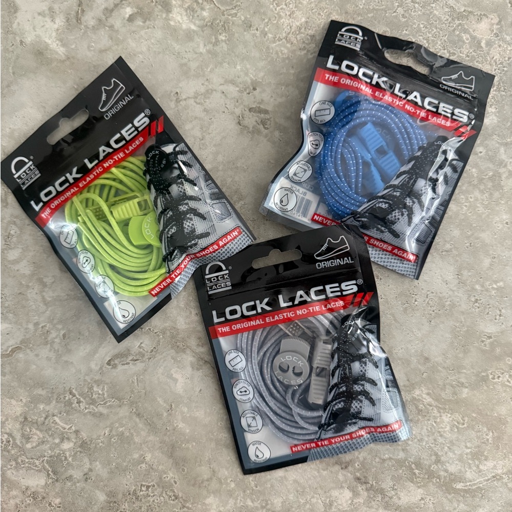 Lock Laces Elastic No-Tie Shoelaces - Neon Green, Blue, Gray (3 pack)